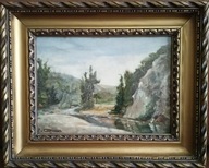 P.Cazenave "Ujście Ance do Loary w Bas-en-Basset" obraz olejny, XIX/XXw.