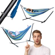 HAMAK ZE STELAŻEM Stelaż do hamaka STOJAK NA HAMAK OGRODOWY DWUOSOBOWY XXL