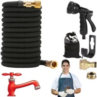 WĄŻ OGRODOWY ROZCIĄGLIWY ELASTYCZNY 15M PISTOLET ZŁĄCZA MOSIĄDZ