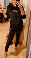Welurowy dres czarny bluza z kapturem r. S/M