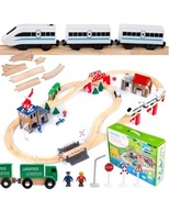 DREWNIANA KOLEJKA TOR POCIĄG NA BATERIE 80 EL POSTERUNEK POLICJI KINDERPLAY