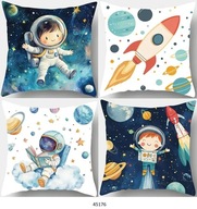 Poszewki na poduszki 4szt 45x45cm dziecięce kosmos rakieta planety 45176
