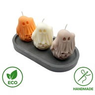 Zestaw 3 Świece + Podstawka Gipsowa na HALOWEEN Dynia Duszek Dekoracja