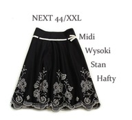 NEXT**Piękna Czarna Spódnica Midi Wysoki Stan HAFT Ecru Beż**44/XXL