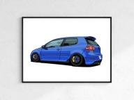 PLAKAT SAMOCHÓD GOLF V R32, PLAKATY NA ŚCIANĘ, NIEBIESKI, VOLKSWAGEN, 70x50