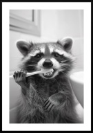 A2 CZARNO-BIAŁY PLAKAT DO ŁAZIENKI TOALETY ZABAWNY SZOP PRACZ MYJĄCY ZĘBY