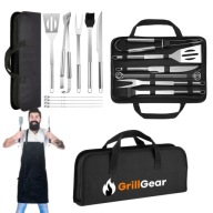 AKCESORIA DO GRILLA SZTUĆCE ZESTAW ZE STALI NIERDZEWNEJ 9W1 PRZYBORY Z ETUI