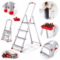 DRABINA ALUMINIOWA DOMOWA 4 STOPNIOWA SKŁADANA UNIWERSALNA STOPKI HAK 2,75