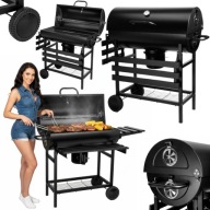 GRILL WĘGLOWY OGRODOWY DUŻY XXL BECZKA NA KÓŁKACH PRZENOŚNY Z POKRYWĄ