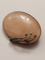 Srebrna piękna duża broszka z kwarcem różowym