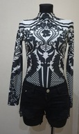 Body bluzka ornament cekiny biało czarna S