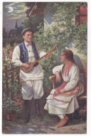 Wieś typy ludowe para chłopiec z mandoliną ok.1915r.