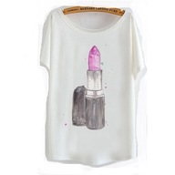 T-SHIRT BLUZKA Damska Szminka Biała ONE SIZE