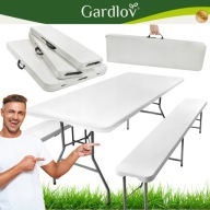 ZESTAW STÓŁ CATERINGOWY SKŁADANY PRZENOŚNY Z ŁAWKAMI OGRODOWY TARAS KOMUNIA