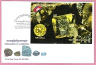 Kambodża 2020, FDC bl.CIĘTY. minerały, kamienie szlachetne