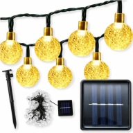 LAMPKI SOLARNE OGRODOWE GIRLANDA SOALRNA 100LED KULKI BIAŁE CIEPŁE 12M