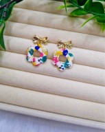 Kolczyki kwiatki wiszące handmade kolorowe lekkie glina polimerowa boho