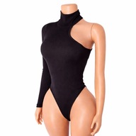 Body asymetryczne czarne golf jedno ramię S elastyczne