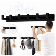 WIESZAK NA RĘCZNIKI ŁAŻIENKOWE CZARNY SOLIDNA LISTWA 6 HACZYKÓW UNIWERSALNA