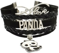 Skórzana bransoletka - Panda + zawieszka miś nr01