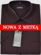 Koszula męska bordowa w paski na krótki rękaw kołnierzyk 39/40