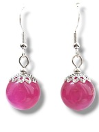JF57 Urocze kobiece kolczyki kamienie JADEIT FUKSJA KULA 14mm