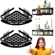 ZESTAW 4X PÓŁKA ŁAZIENKOWA NAROŻNA POD PRYSZNIC CZARNA BEZ WIERCENIA