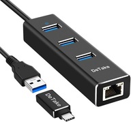 Rozdzielacz USB 3.0, aluminiowy adapter Ethernet USB z 3 portami f12734