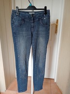 spodnie dżins rurki strecz tredy 42 niebieskie wzorek ze średnim stan