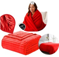 PRZYTULNY KOC WYTŁACZANY PASKI CZEROWNY 200X220 NA ŁÓŻKO NARZUTA DUŻA