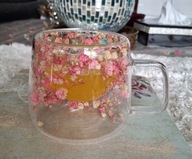 KUBEK SZKLANY TERMICZNY 3D SUSZONE KWIATY PODWÓJNE DNO SZKLANKA KWIATKI