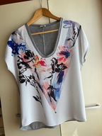 36 S 38 M Zara bluzka oversize t-shirt szary kwiaty z przodu