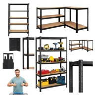 REGAŁ MAGAZYNOWY METALOWY CZARNY SKRĘCANY GARAŻ PIWNICA BIURO 150X75X30CM