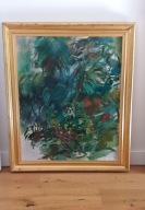 DOM W LIKWIDACJI OBRAZ OLEJNY - AUTORSTWA L. KRAKOWSKIEJ -OGRÓD- PRZEPIĘKNY