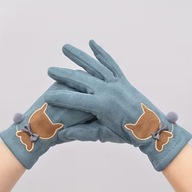 RĘKAWICZKI niebieski KOTEK KOTEM CIEPŁE ZIMA POLAR EKRAN DOTYKOWY Z PALCAMI