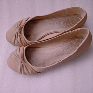 Baleriny Damskie Wygodne Skórzane Baletki beżowo-złote 41