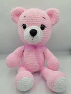 Uroczy Miś pluszowy na szydełku rózowy maskotka przytulanka HandMAde