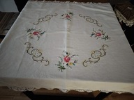 Obrus skandynawski vintage serweta ręczny haft koronka klockowa 96x96 jNowa