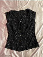 Czarna bluzka w białe groszki kropki białe guziki