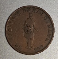 Kanada - prowincje 1/2 pensa, 1837r. Na wstędze „Bank of Montreal” Rzadka