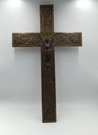 Wielki antyczny Krzyż 57cm - ślicznie repusowany miedzią - pochodzi z XIXw