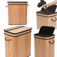 KOSZ NA PRANIE DUŻY BAMBUSOWY WOLNOSTOJĄCY Z POKRYWĄ WYJMOWANY WKŁAD 80L