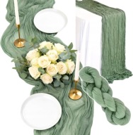 BIEŻNIK NA STÓŁ KOMUNIA BOHO ZIELONY 300X90CM WESELE CHRZEST DEKORACJE STYL