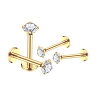 PIERCING - Kolczyk, Tytanowy ZŁOTY Labret z cyrkonią 1,2/8/2