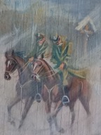 obraz olejny wojsko sygnowany UŁANI konie