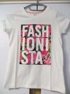 Bluzka dziecięca T-shirt krótki rękaw 128 kwiaty biała fashion