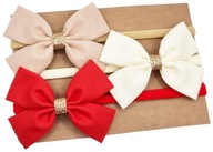 Opaski na głowę na święta z kokardkami beżowa ecru i czerwona