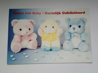 Karnet okolicznościowy z okazji urodzin dziecka, Misie - wydany w Holandii