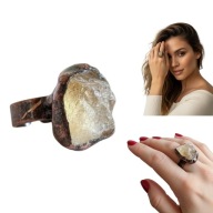 PIERŚCIONEK Z KAMIENIEM NATURALNYM CYTRYNEM SUROWY MIEDŹ REGULOWANY