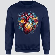 Granatowa Bluza M z Nadrukiem „Serce i Kwiaty” – Artystyczny Wyraz Stylu
